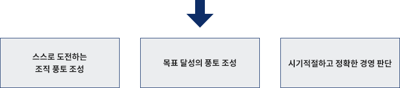 스스로 도전하는 조직 풍토 조성, 목표 달성의 풍토 조성, 시기적절하고 정확한 경영 판단